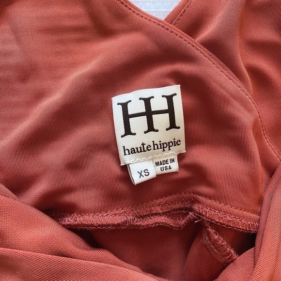 HAUTE HIPPIE ORANGE ASYMMETRICAL DRAPED COCKTAIL DRESS - XS - Picture 5 of 8